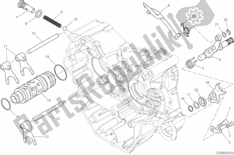 Alle onderdelen voor de Schakelnok - Vork van de Ducati Hypermotard Thailand 821 2015